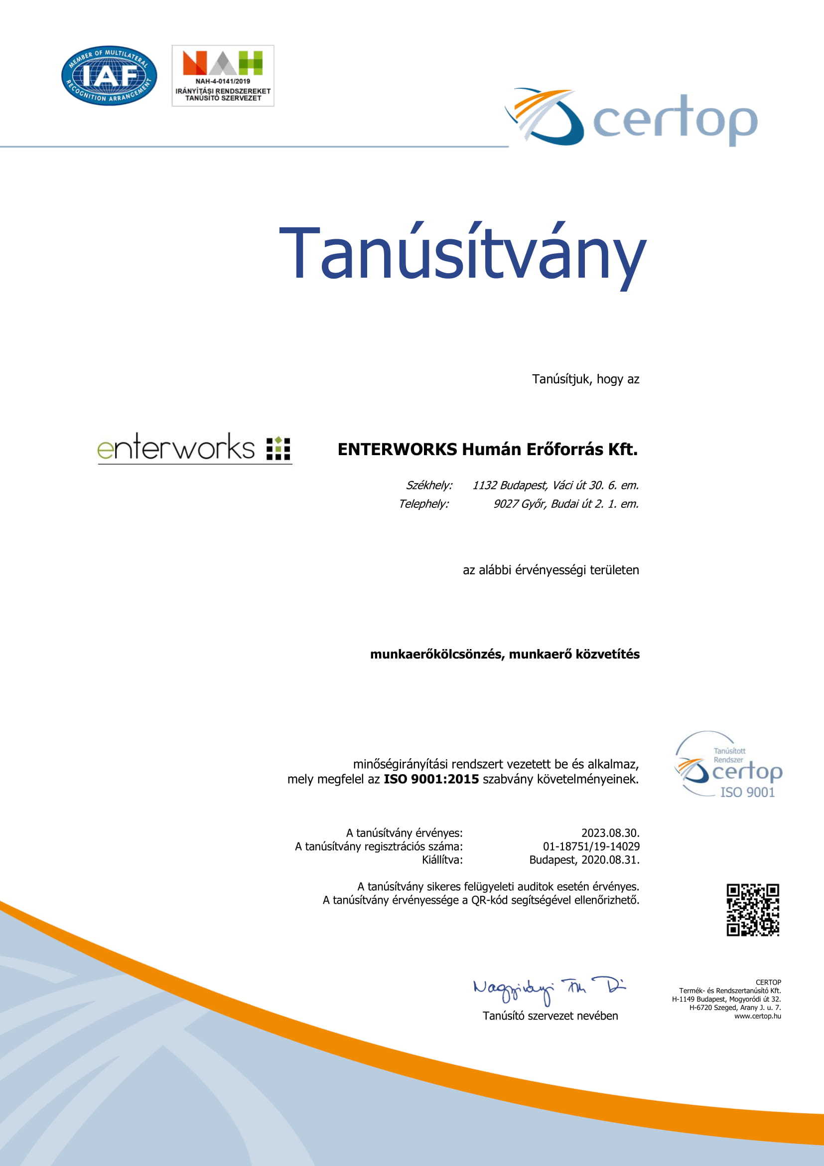 Tanusitvany HU18751 19 ISO 9001 2015 magyar 2020 08 31 1